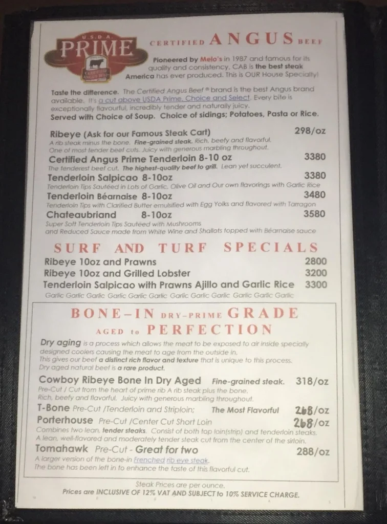 MELO’S STEAKHOUSE SURF & TURF SPECIALS