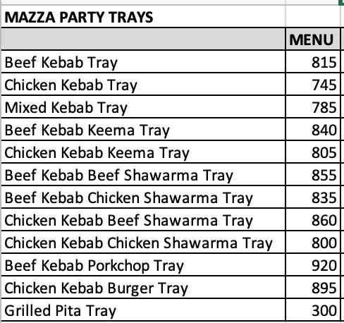 Mazza Party Tray Prices