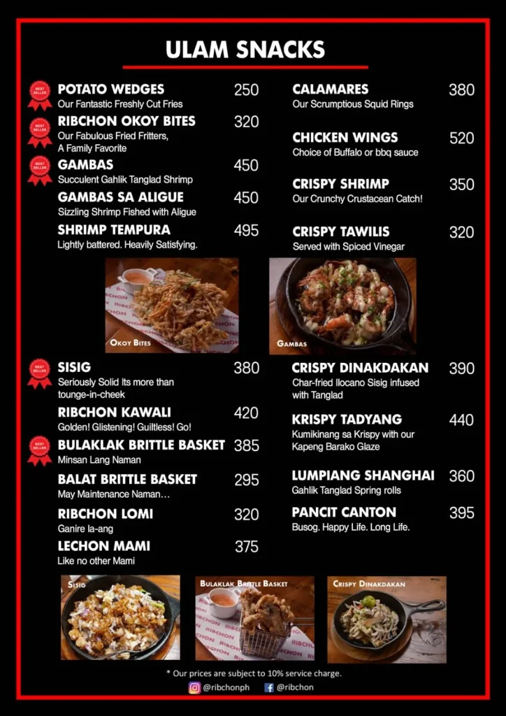  Ribchon Philippines Ulam snacks menu