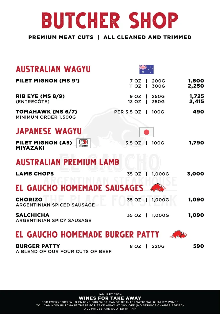 EL GAUCHO WAGYU MENU PHILIPPINES 