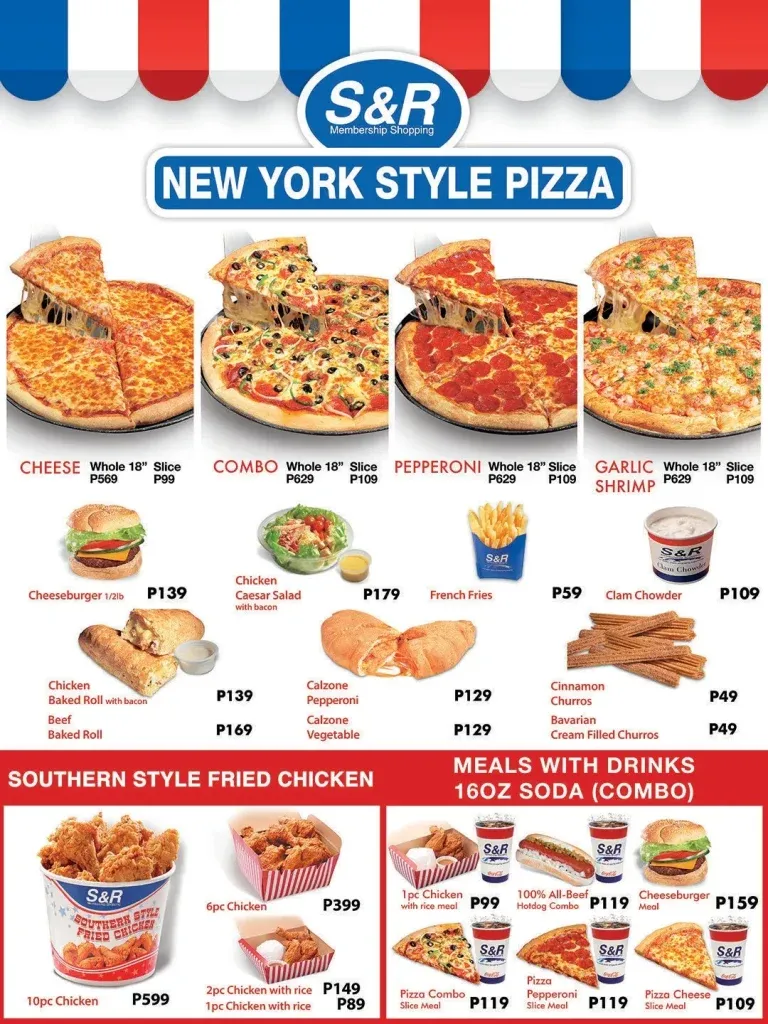 S & R CLASSIC PIZZA MENU WITH PRICES