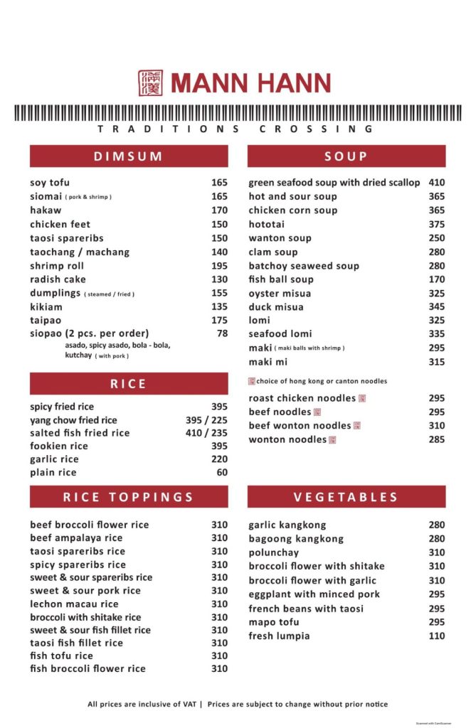 MANN HANN SOUP & DIMSUM MENU