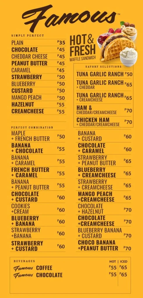 FAMOUS BELGIAN WAFFLES WHITE CHOCOLATE SERIES MENU