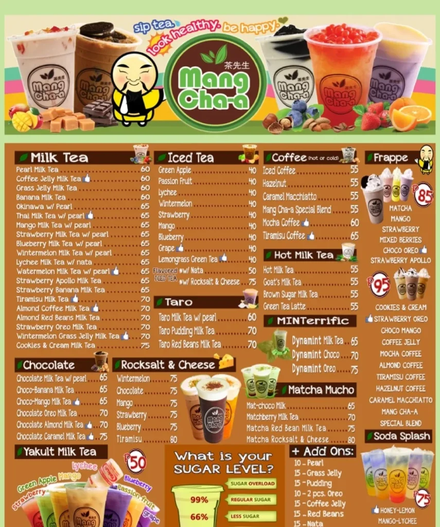 MANG CHA MILK TEA MENU WITH PRICE