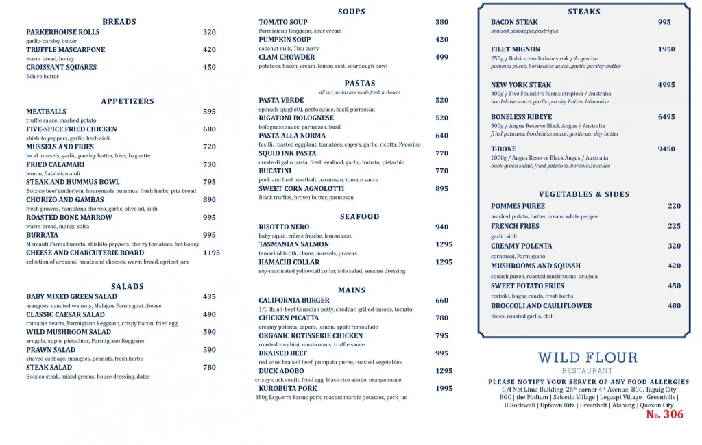 WILDFLOUR APPETIZERS MENU 