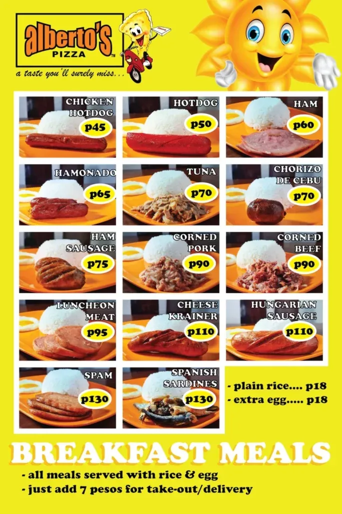 ALBERTO’S BREAKFAST MEALS PRICES