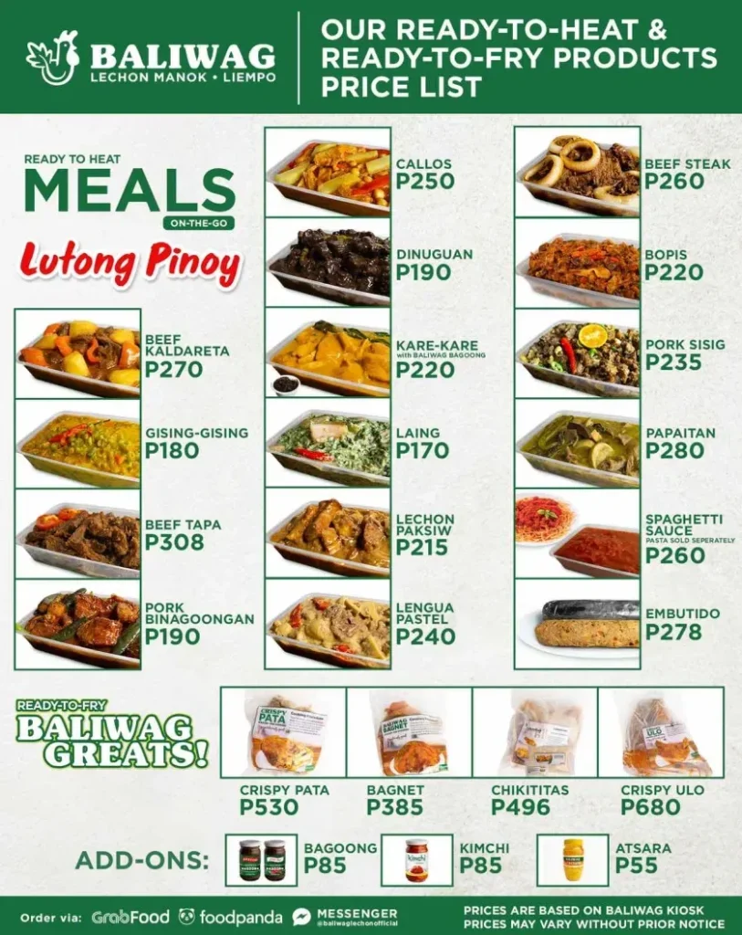 BALIWAG APPETIZERS MENU PRICES