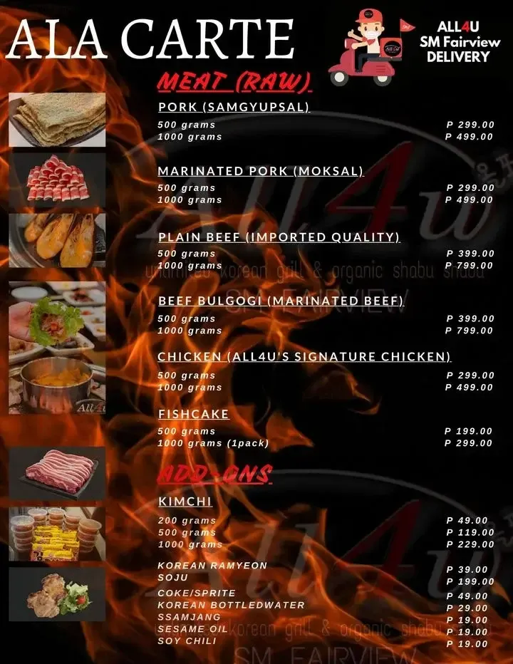 SAMGYUPSAL A LA CARTE PRICES