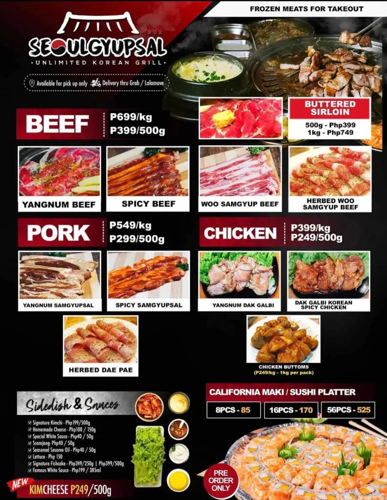 SEOULGYUPSAL PORK & BEEF MENU