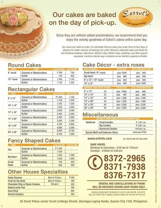 ESTREL’S CAKE DECOR PRICES