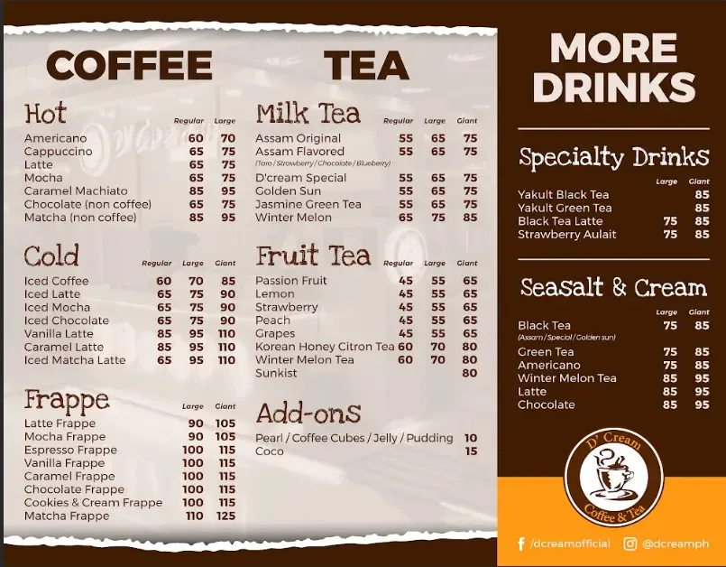 D’CREAM MENU WITH PRICES