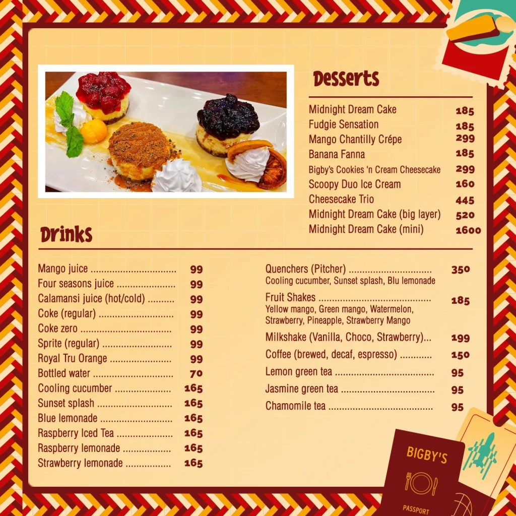 BIGBY’S DESSERTS MENU PRICES