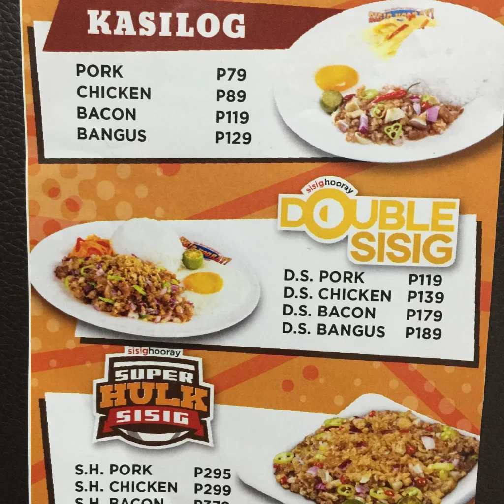 SISIG HOORAY KASILOG MENU