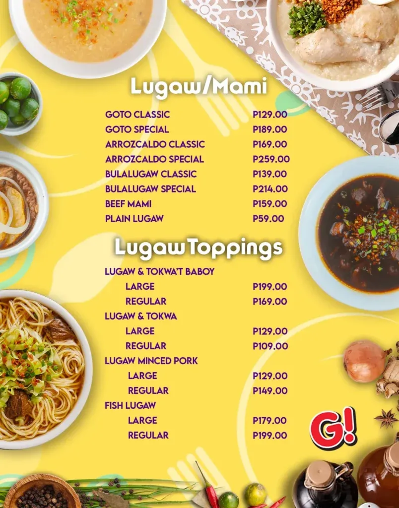 GOODAH LUGAW MENU PRICES