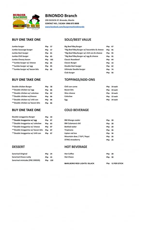 BURGER MACHINE TOPPINGS & ADD-ONS MENU