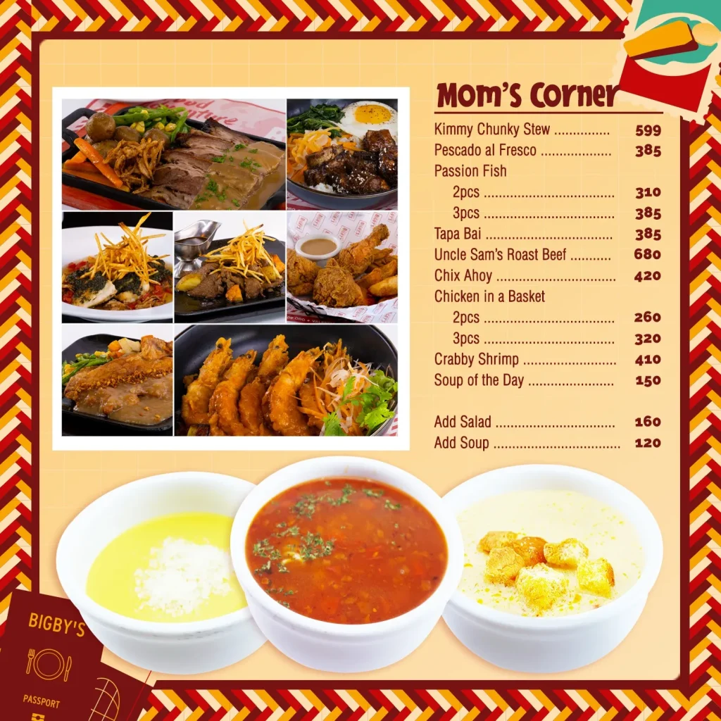 BIGBY’S MOM’S CORNER PRICES