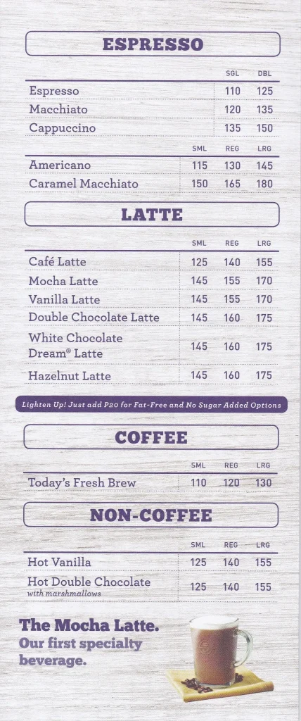 THE COFFEE BEAN & TEA LEAF MENU COFFEE & NON-COFFEE PRICES