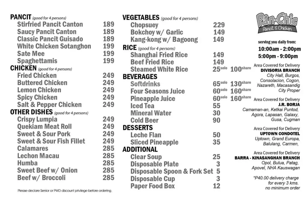 PANCHIC LET’S PARTTYPID NA MENU WITH PRICES