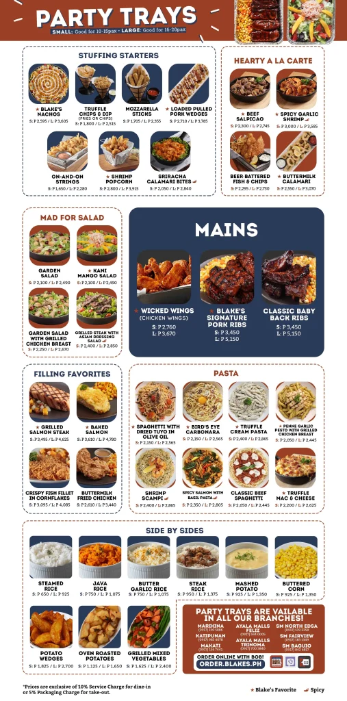 BLAKE’S WINGS & STEAK STUFFING STARTERS MENU