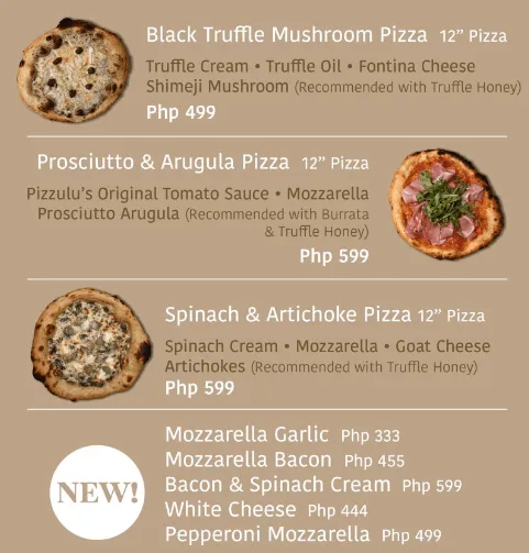 PIZZULU MENU PASTA PRICES