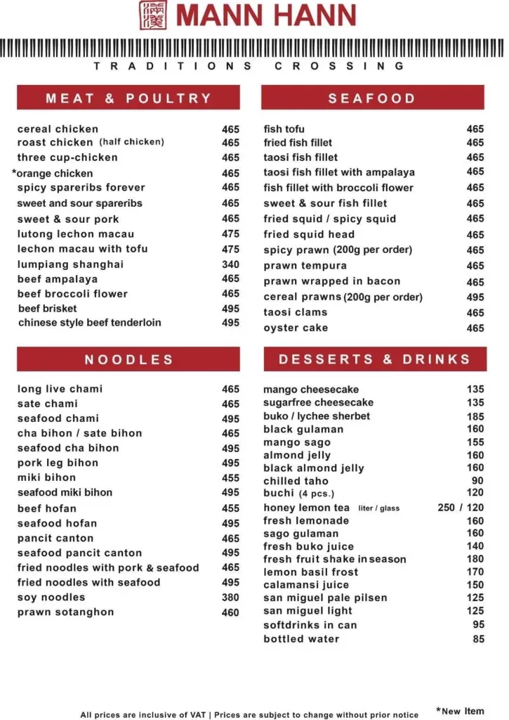 MANN HANN MENU PHILIPPINES