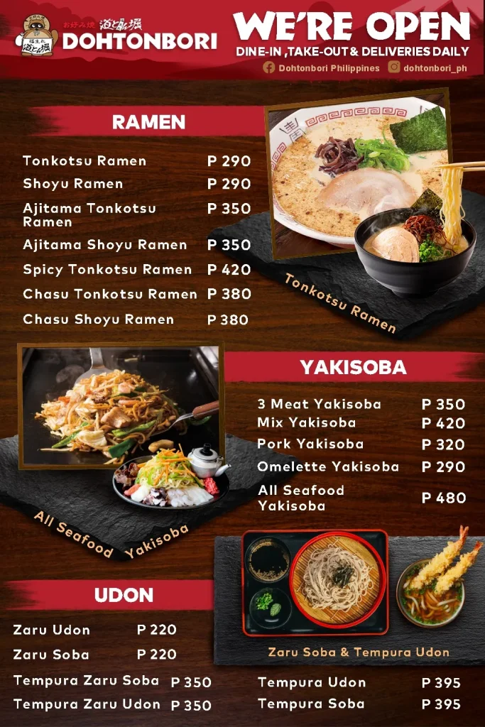 DOHTONBORI RAMEN MENU PRICES