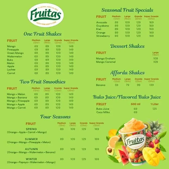 FRUITAS SUPER SUMMER SHAKE MENU