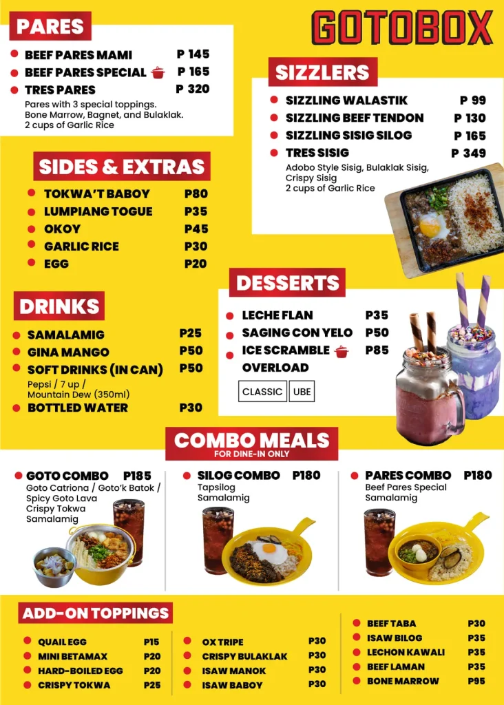 GOTOBOX DESSERT & DRINKS PRICES