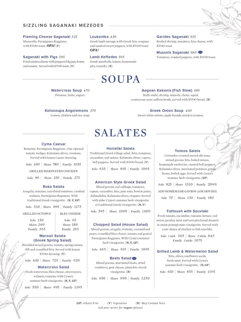 CYMA SOUPA menu