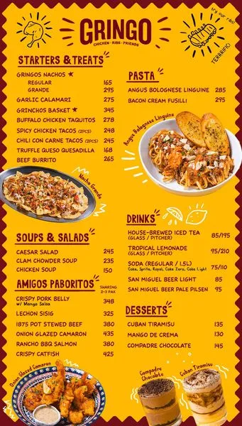 GRINGO STARTERS & TREATS MENU