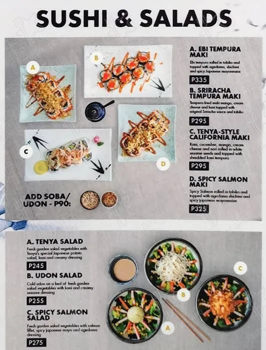 TENYA SALAD MENU PRICES