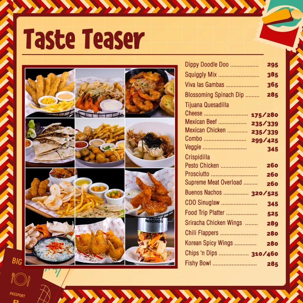 BIGBY’S TASTE TEASERS MENU PRICES