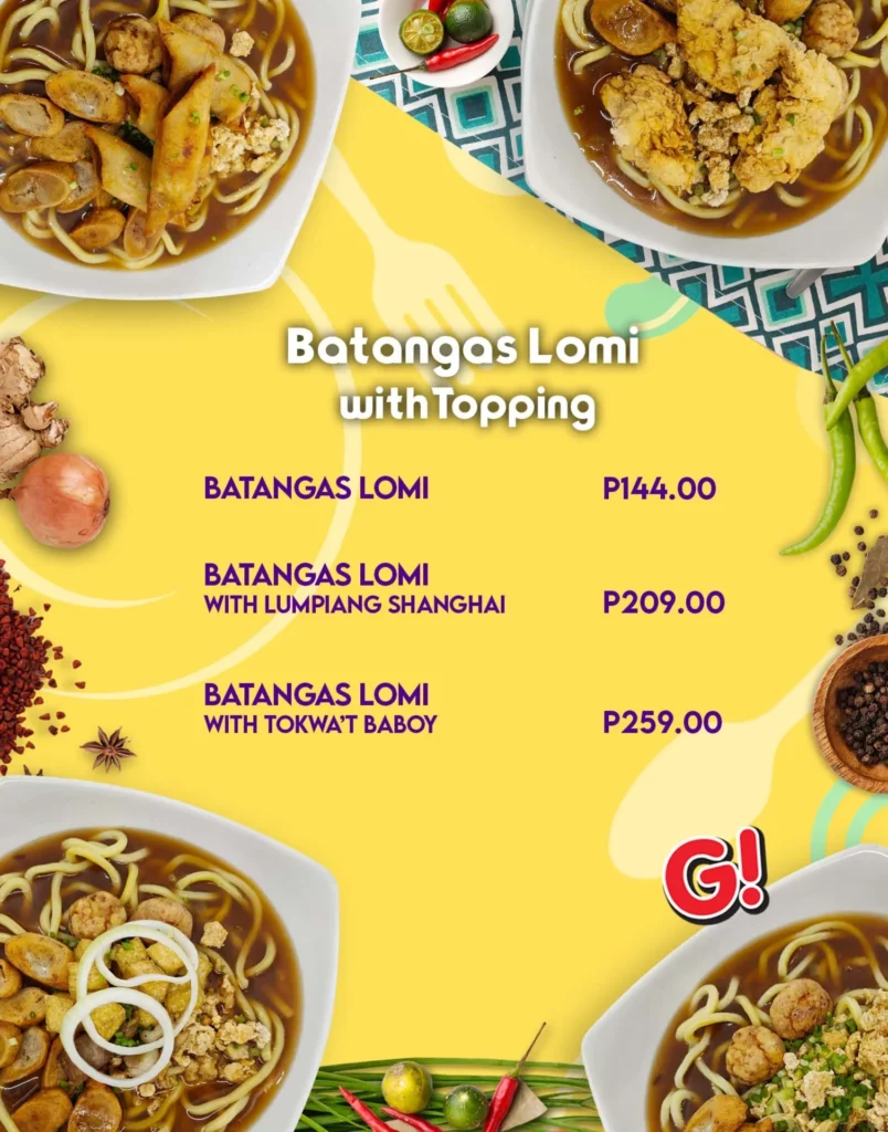 GOODAH BATANGAS LOMI WITH TOPPING MENU