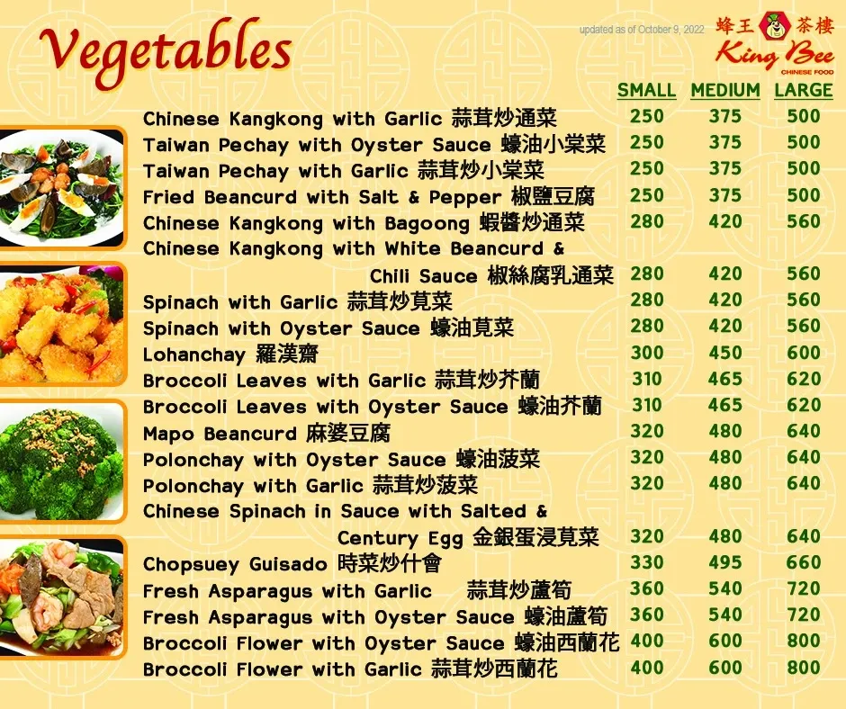 KING BEE VEGETABLES PRICES