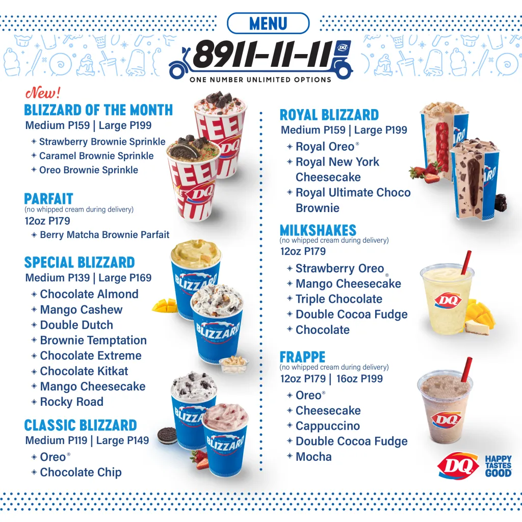 DAIRY QUEEN ICE CREAM CAKES MENU