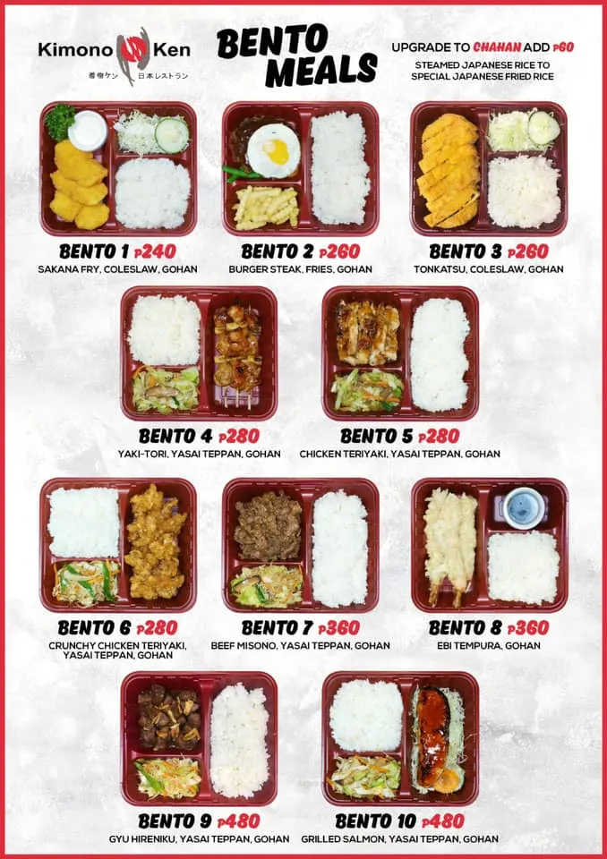 KIMONO KEN BENTO MEAL MENU PRICES