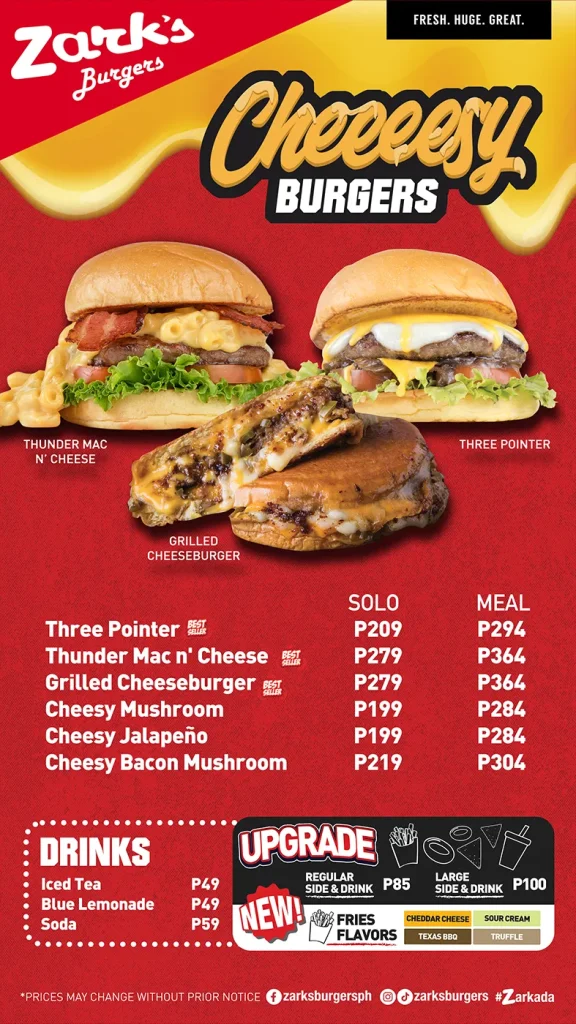 ZARKS BURGER CHEESY BURGER MENU