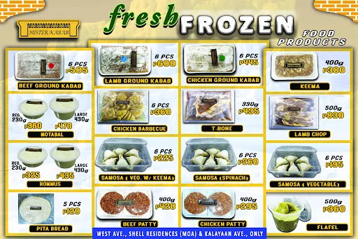 MISTER KABAB FRESH FROZEN MENU