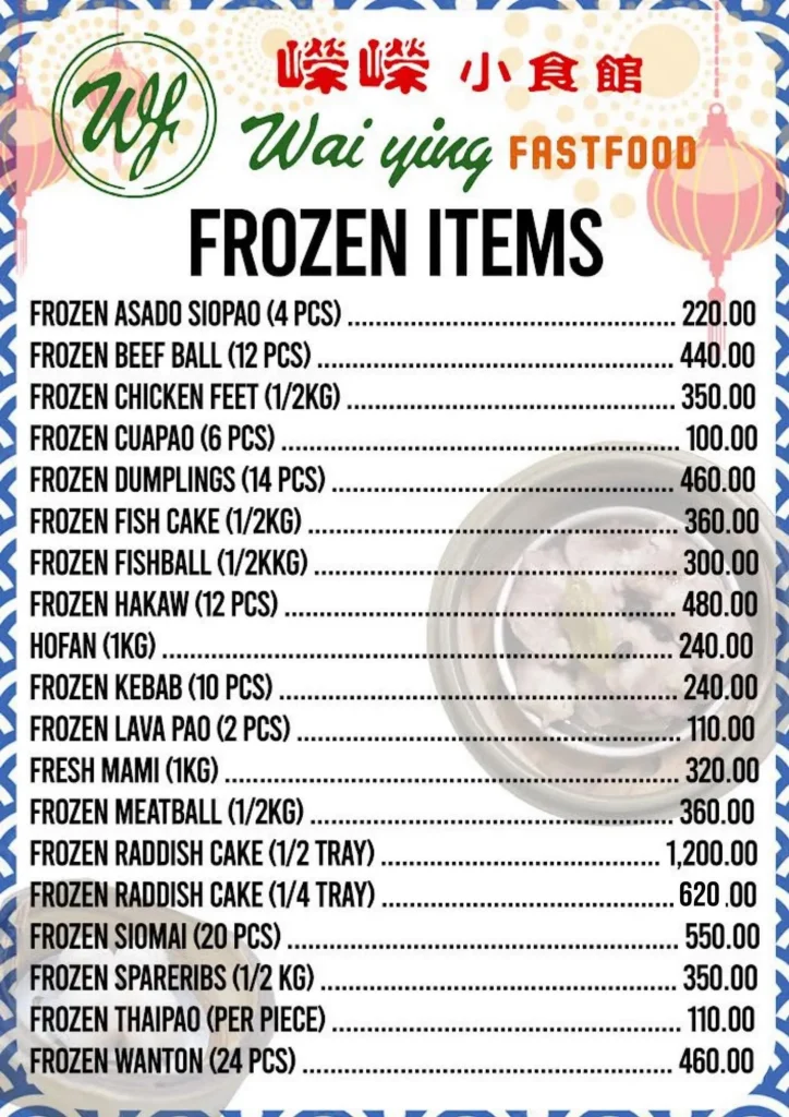 WAI YING FROZEN ITEM PRICES