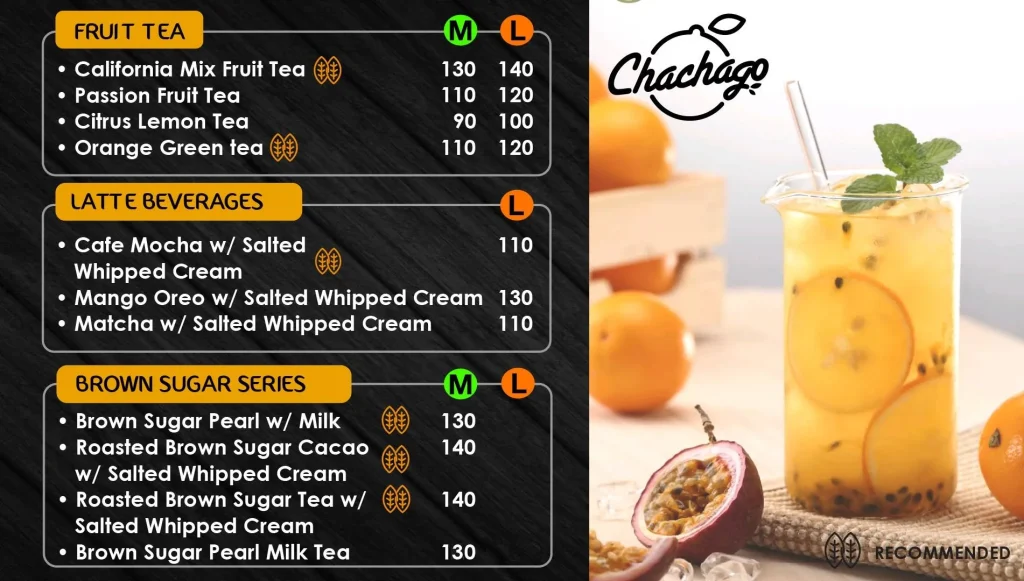 CHACHAGO FRUIT TEA MENU