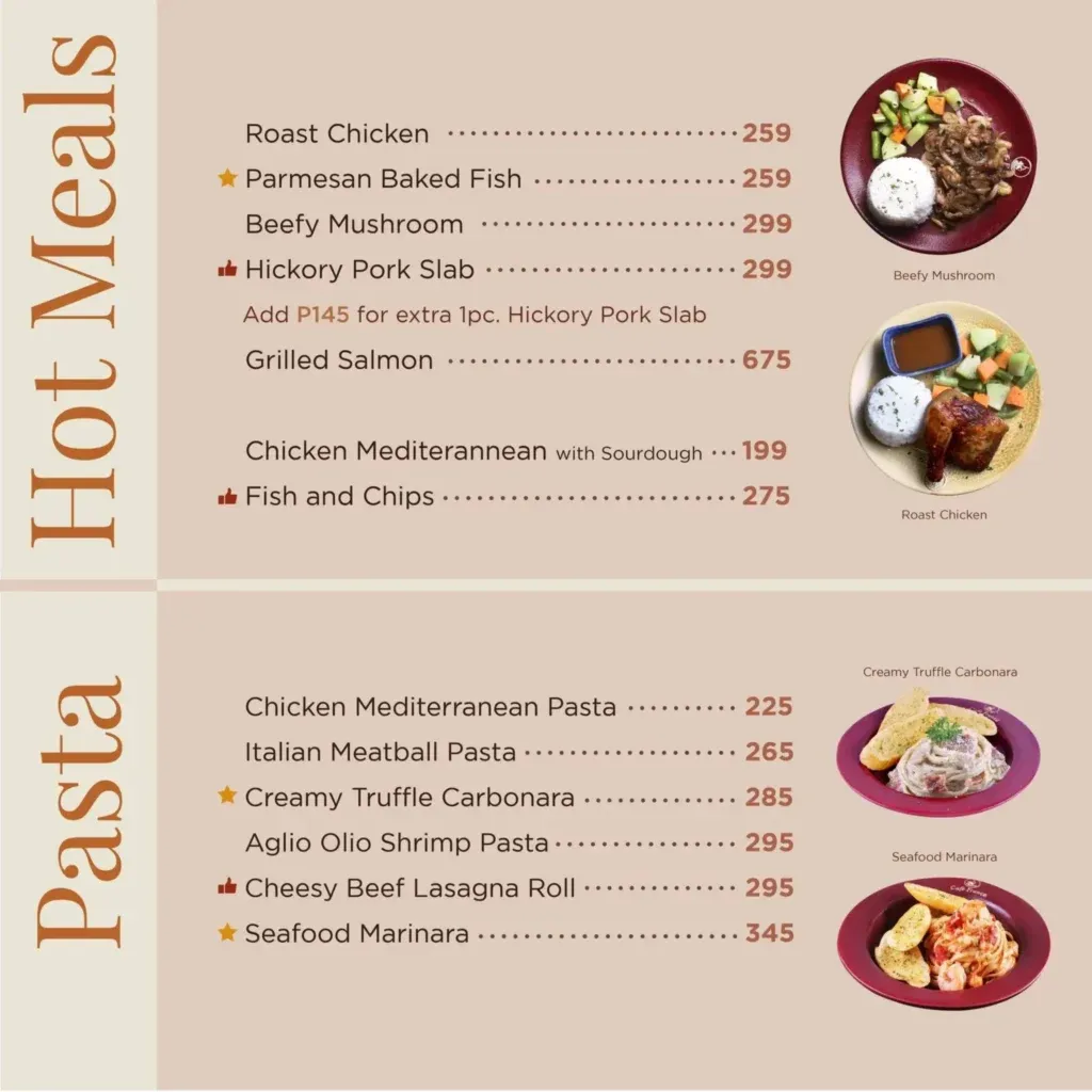 CAFE FRANCE HOT MEALS MENU PRICES