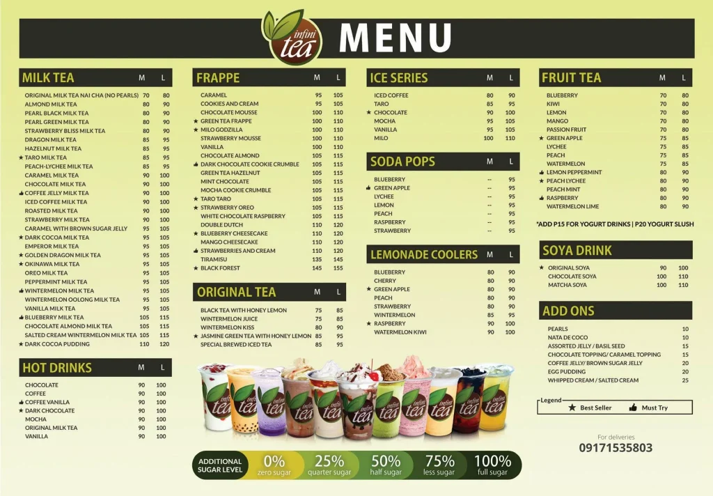 INFINITEA MILK TEA MENU WITH PRICES