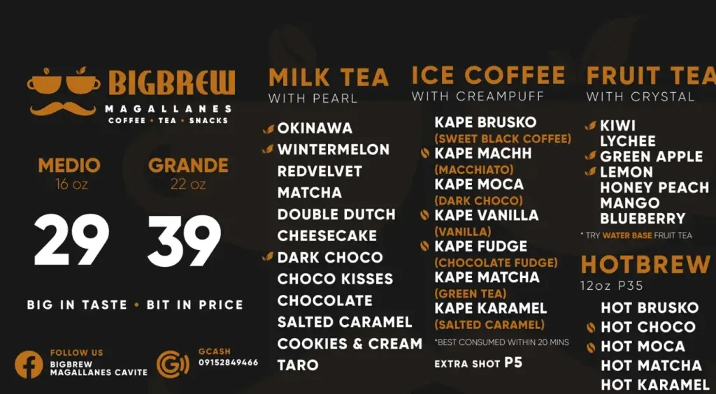 BIG BREW MILK TEA MENU