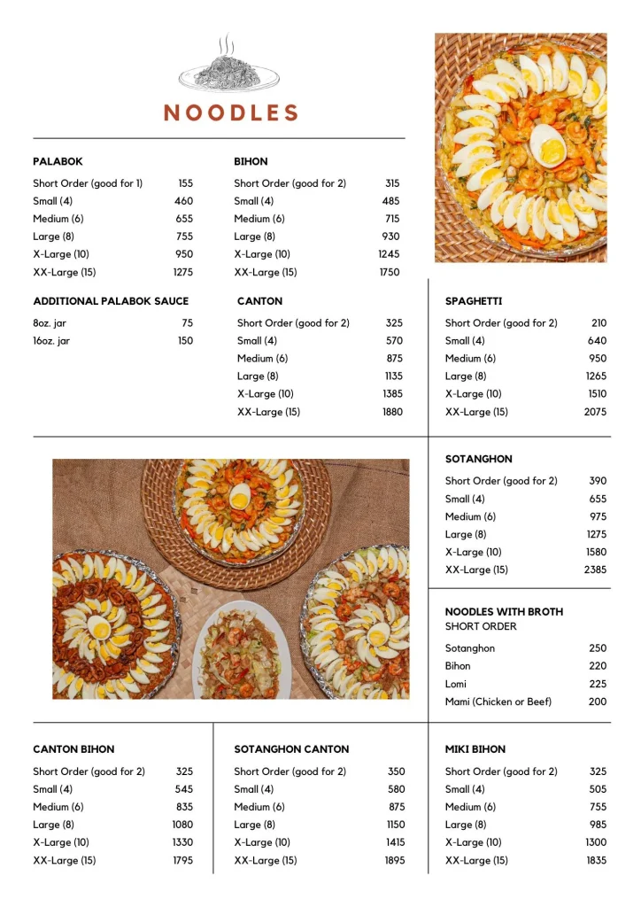 LITTLE QUIAPO NOODLES AND RICE MENU