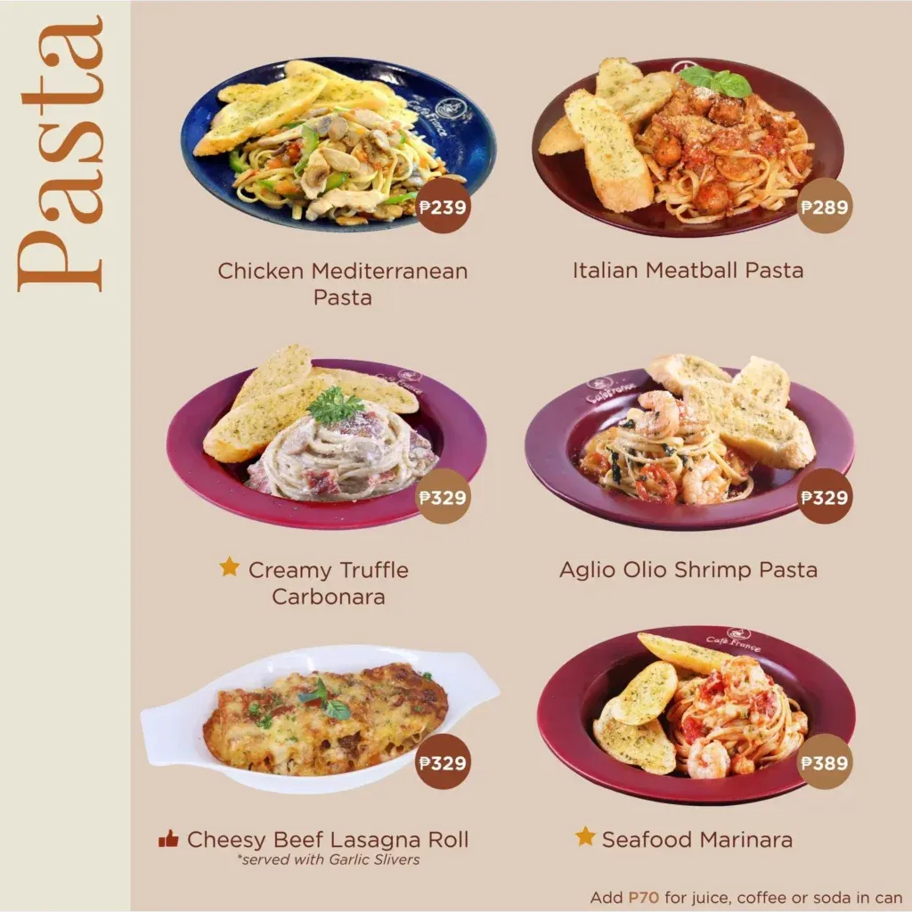 CAFE FRANCE PASTA PRICES